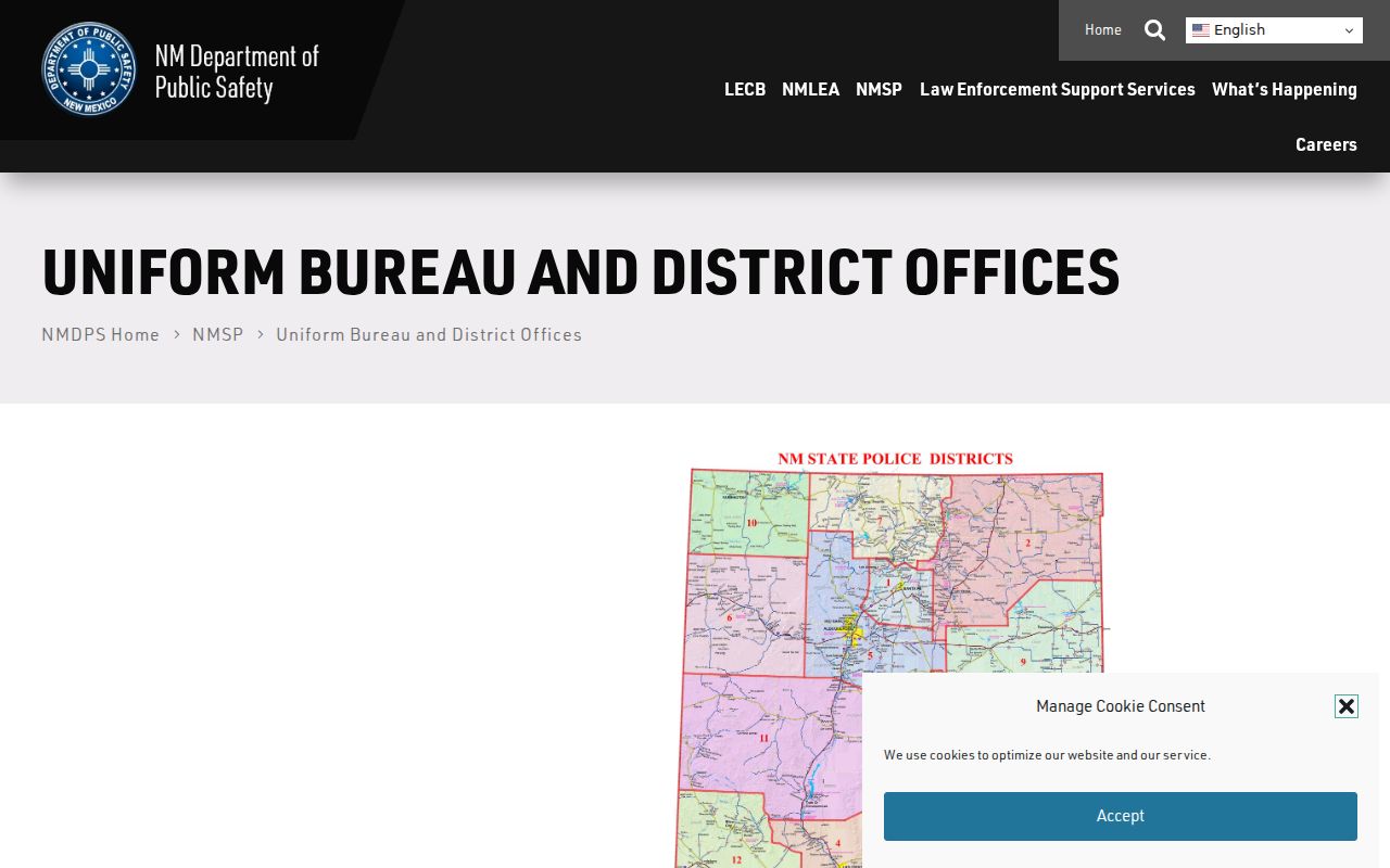 New Mexico phone directory tables of State Police district office numbers