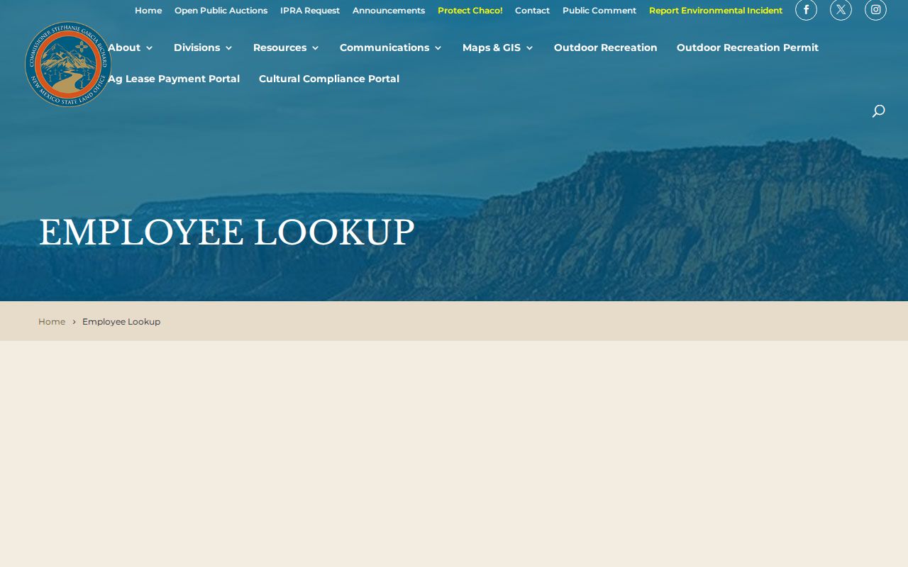 New Mexico phone directory view of the State Land Office employee lookup