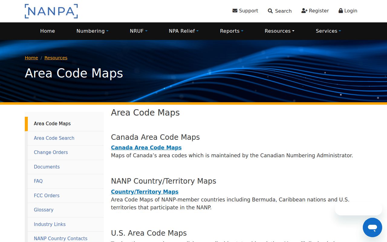 NANPA area code map resource used to confirm New Mexico area code coverage for 505 and 575
