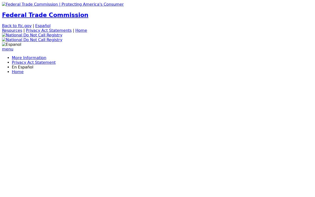 Do Not Call registry reporting form used to report unwanted calls showing New Mexico phone codes