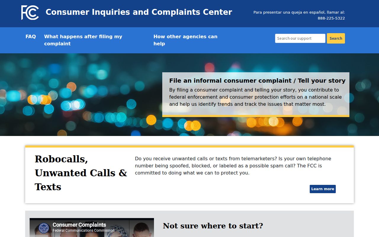 FCC Consumer Complaint Center used to report calls involving New Mexico phone codes and spoofed caller ID